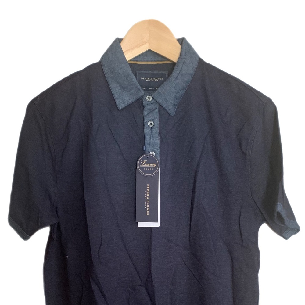 NWT - DENIM & FLOWER Ricky Singh, NAVY & DENIM POLO SZ S